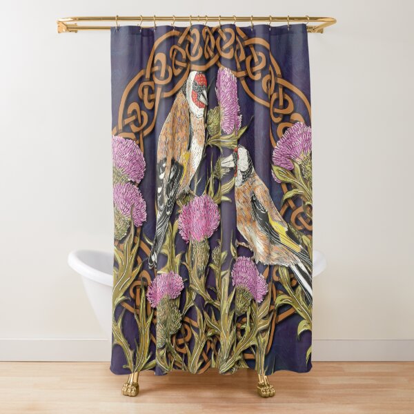 Goldfinches & Thistles Celtic Knotwork Shower Curtain