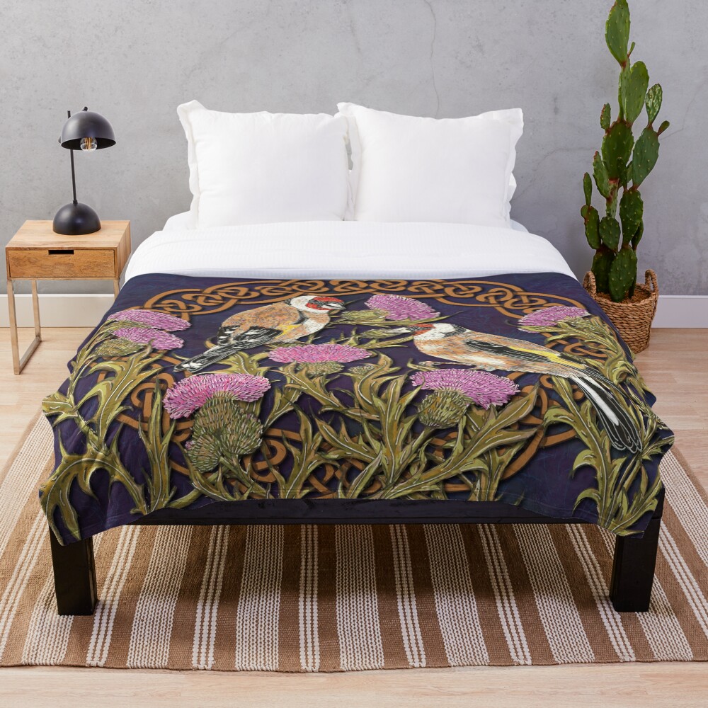 Goldfinches & Thistles Celtic Knotwork Throw Blanket