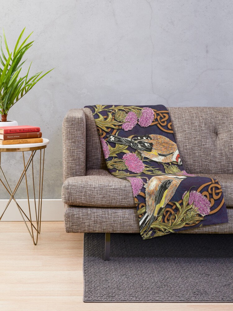 Alternate view of Goldfinches & Thistles Celtic Knotwork Throw Blanket