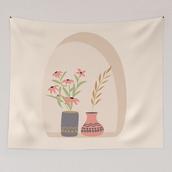 Aperçu de l'œuvre Poteries et fleurs sur la fenêtre créée et vendue par ArunikaPrints.