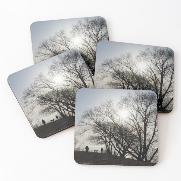 Item preview, Lakeside Dog Walk - Silhouetted Couple and a Pooch in a Park designed and sold by Georgia Mizuleva.