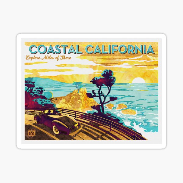 Item preview, Coastal California: Explore Miles of Shore. Pacific Coast Highway Vintage Poster Watercolor Painting on Canvas designed and sold by Erin Morris.