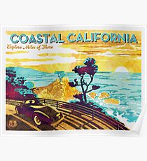 Coastal California: Erkunden Sie Miles of Shore. Pacific Coast Highway Vintage Poster Aquarell auf Leinwand Poster