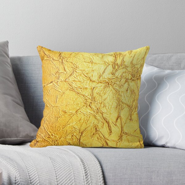 Bling Design, Wrinkled Foil Gold Hue Print Throw Pillow