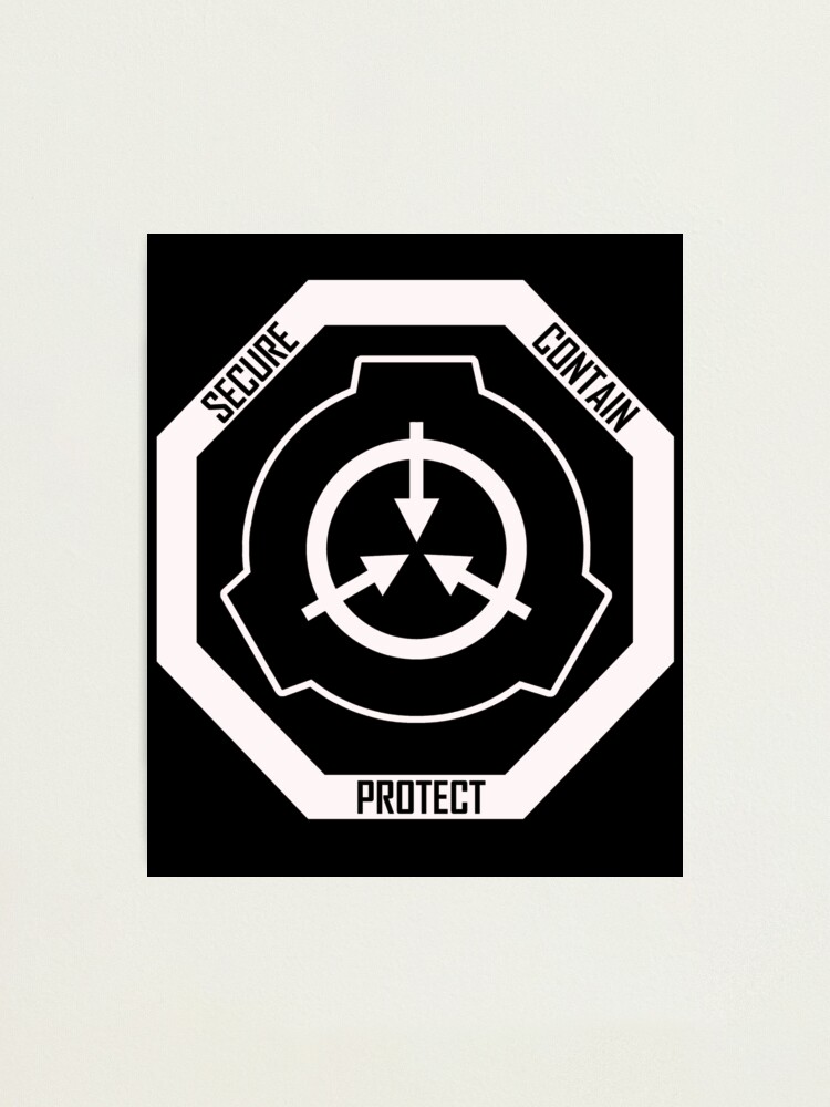 The symbol of the SCP Foundation in a crest variant containing their  unofficial motto of: Secure, contain, protect, if you're fa…