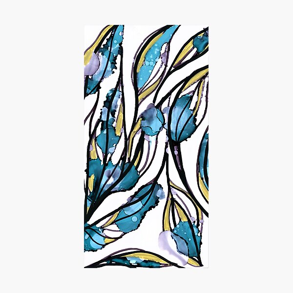Artikelvorschau, Abstrakte botanische Blätter blaugrüner Senf schwarz entworfen und verkauft von MyAbstractInk.