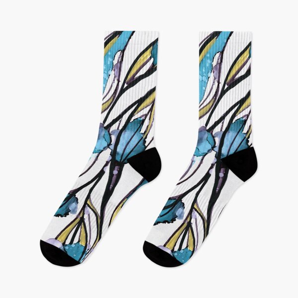 Item preview, Abstract Botanical Leaves Teal Mustard Black designed and sold by MyAbstractInk.