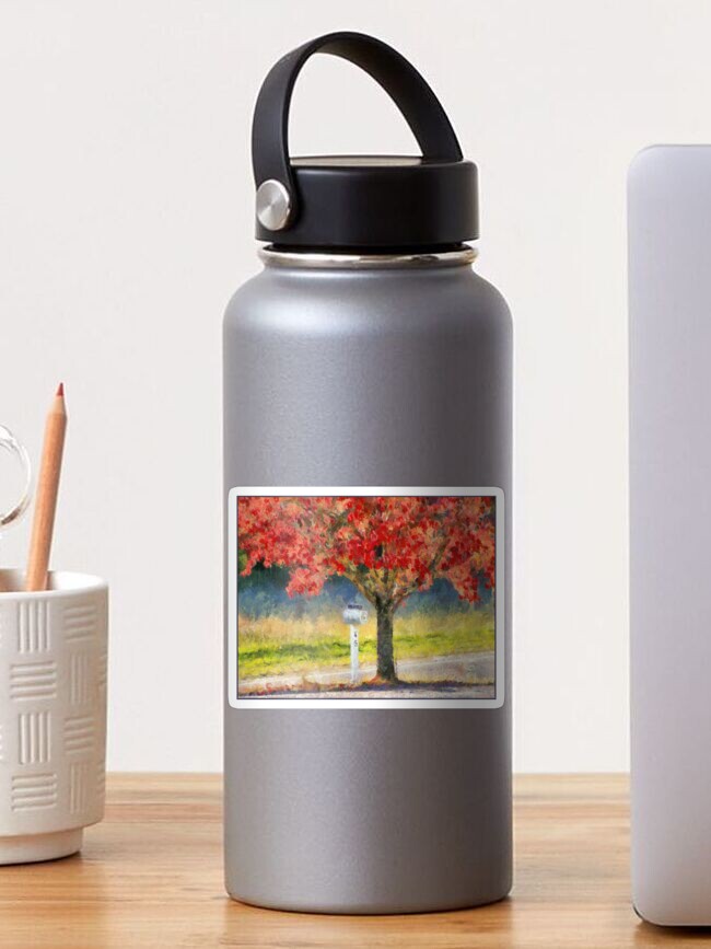 Thumbnail 1 of 3, Sticker, Blazing Bloody Red Dogwood By White Mailbox designed and sold by jgevans.