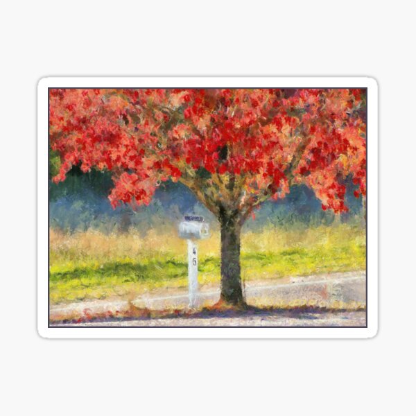 Item preview, Blazing Bloody Red Dogwood By White Mailbox designed and sold by Jean Gregory Evans.