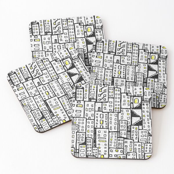 Item preview, City Pattern - Black and White, Yellow Lights designed and sold by Michelebuttons.