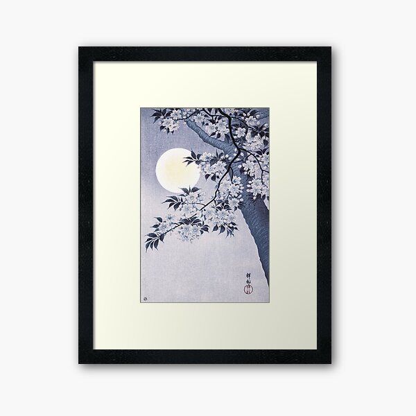 Blossoming Cherry on a Moonlit Night by Ohara Koson Framed Art Print