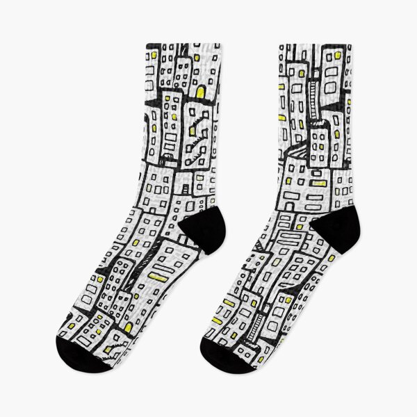 Item preview, City Pattern - Black and White, Yellow Lights designed and sold by Michelebuttons.