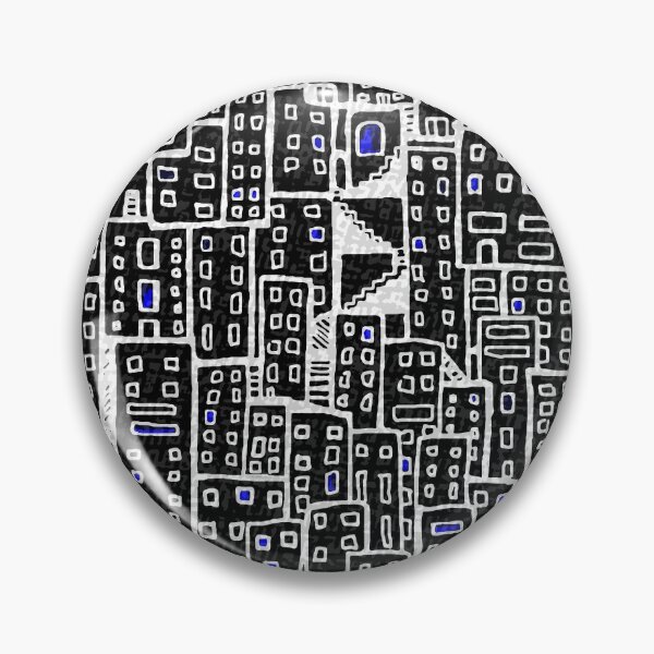 Item preview, City Pattern - Black and White, Blue Lights designed and sold by Michelebuttons.