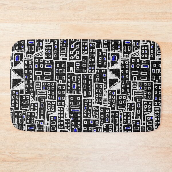 Item preview, City Pattern - Black and White, Blue Lights designed and sold by Michelebuttons.