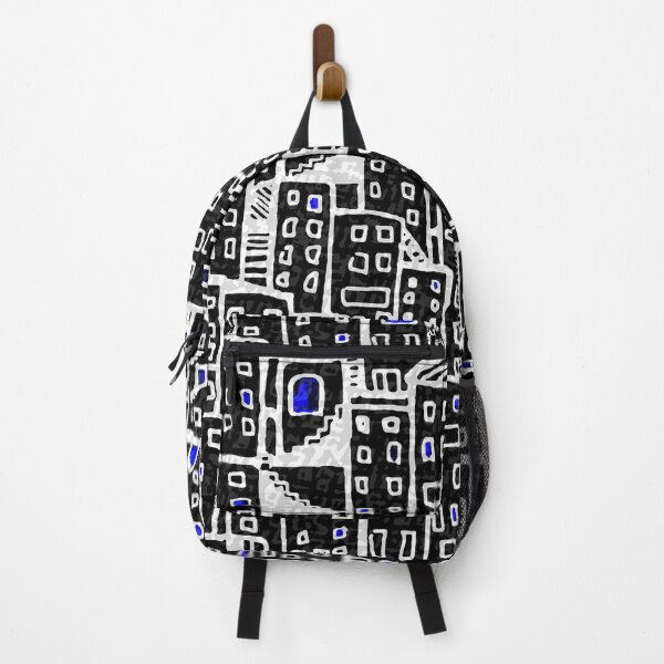 Item preview, City Pattern - Black and White, Blue Lights designed and sold by Michelebuttons.