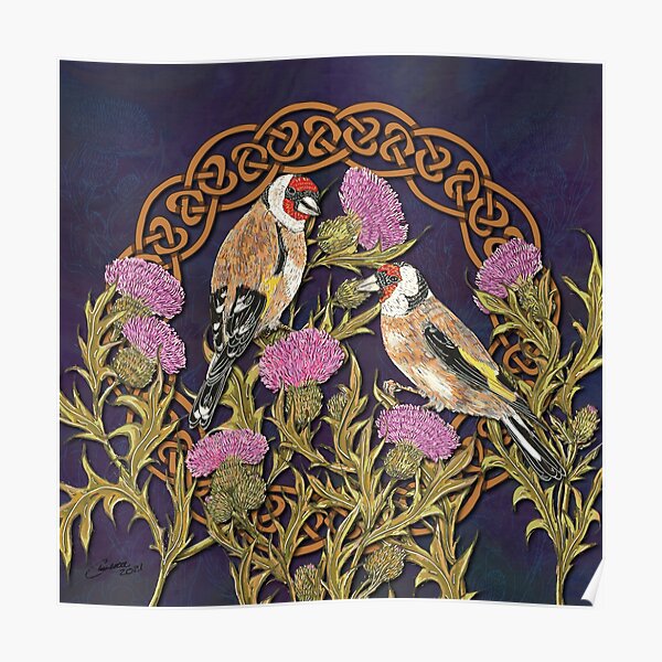 Goldfinches & Thistles Celtic Knotwork Poster