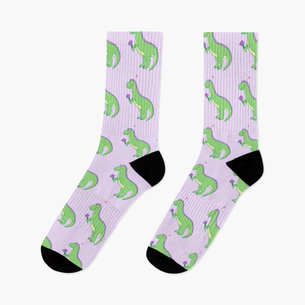Item preview, Cute Green and Purple T-rex Dino Holding Flowers designed and sold by MarssyMT.
