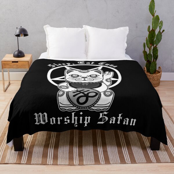 Item preview, Sleep, Eat Tuna, Worship Satan, Funny Satanic Oriental Cat, Devil Worshipper, Japanese Goth Girl, Occult Gift designed and sold by Proverbial Wisdom Design.