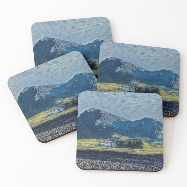Item preview, Buachaille Etive Mhor and Lagangargbh Cottage, Glencoe, Lochaber, Scotland digital art designed and sold by Stravaigin.