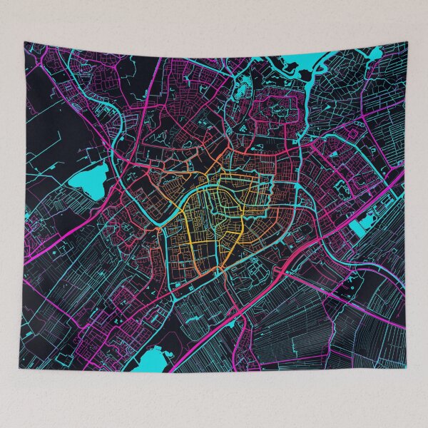 Item preview, Leiden City Map of Netherlands - Neon designed and sold by deMAP.