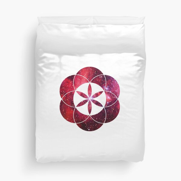 Red Star Clouds V2 | Sacred Geometry Flower of Life Sticker Duvet Cover