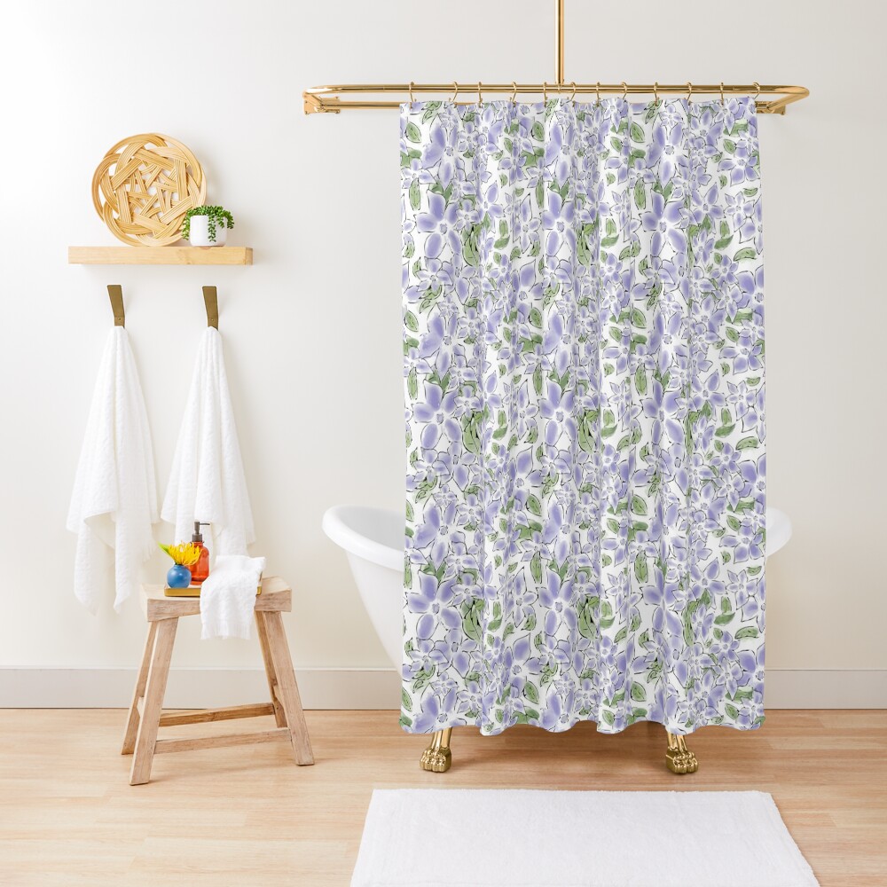 Cute Blue Periwinkle Flowers Shower Curtain