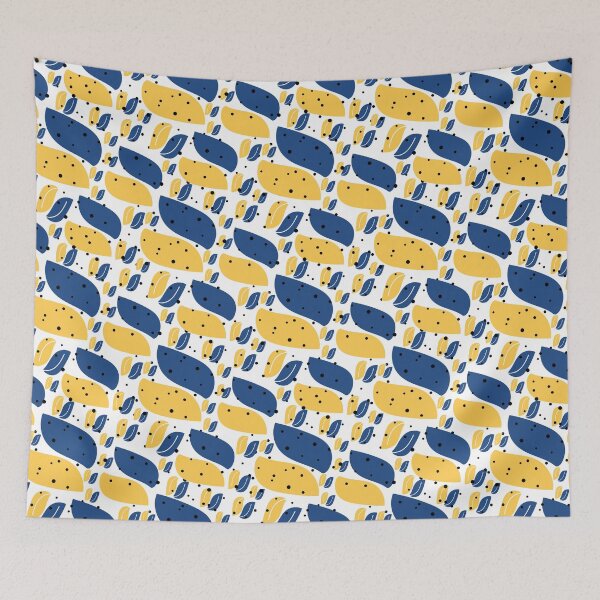 Item preview, A seamless pattern with versatile shapes in the navy and yellow colors designed and sold by Victoria Riabov.
