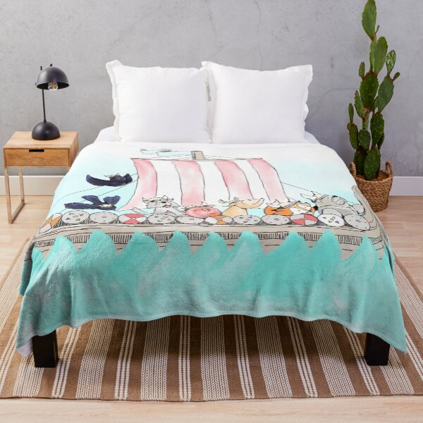 Item preview, Viking Longship Throw Blanket in Bubblegum designed and sold by BabyThorNorsery.