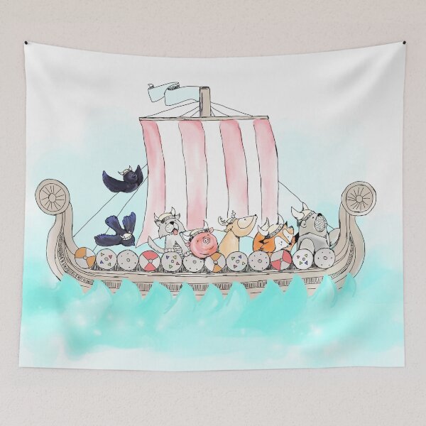 Item preview, Viking Longship Throw Blanket in Bubblegum designed and sold by BabyThorNorsery.