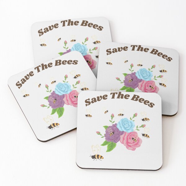 Artikelvorschau, Rette die Bienen - Mehrere Bienen schwirren um wunderschöne rosa, lila und blaue Rosen entworfen und verkauft von ForcedFusion.
