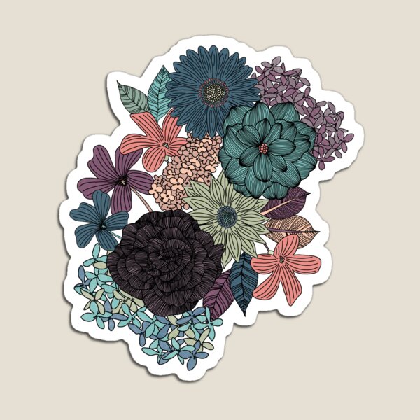 Item preview, Mezcla botánica de flores y hojas dibujadas a mano rosa, azul y morado designed and sold by SheelaSheek.