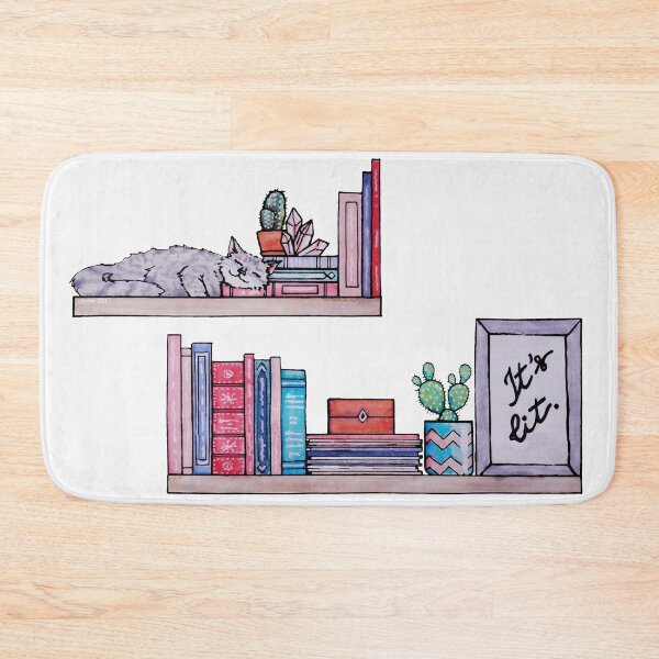 Item preview, Watercolor Library Lovers Bookshelf with cat books It's lit designed and sold by Jessfm.
