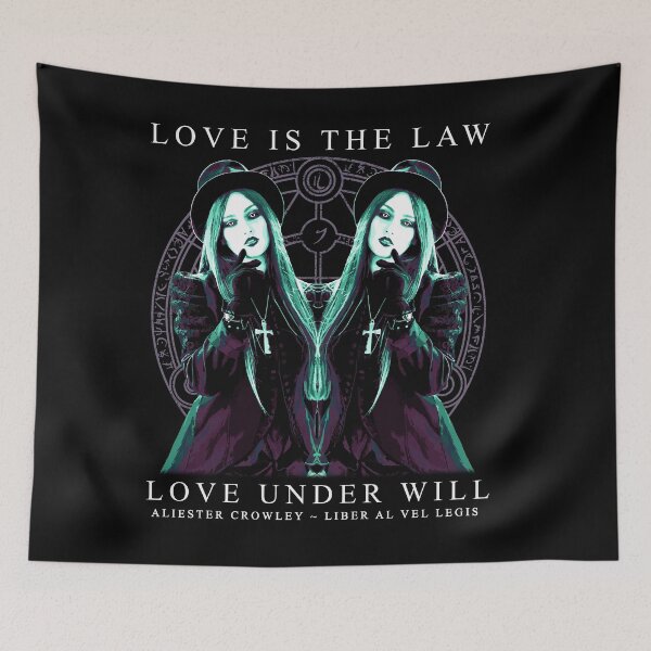 Aperçu de l'œuvre L’amour est la loi, L’amour sous volonté, Aliester Crowley, Occulte, Gothique, Design, Goth Girl, Cadeau occulte créée et vendue par Proverbial Wisdom Design.