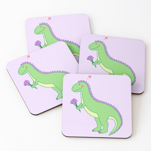 Item preview, Cute Green and Purple T-rex Dino Holding Flowers designed and sold by MarssyMT.