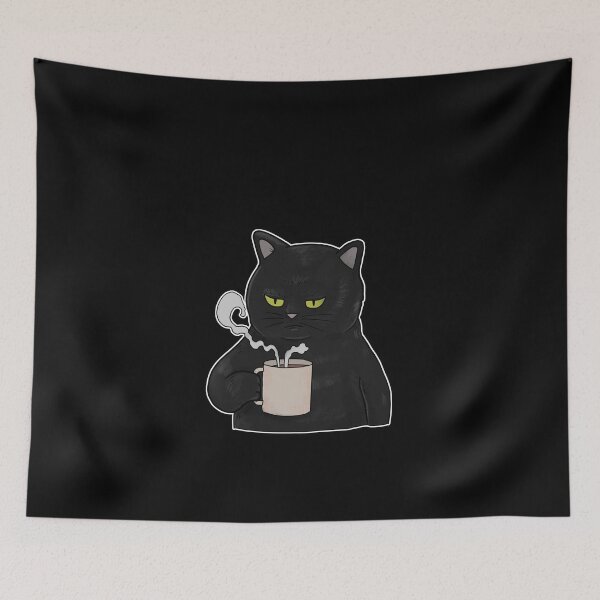 Item preview, Grumpy Black Cat with Coffee Morning Grouch designed and sold by Mesyo.
