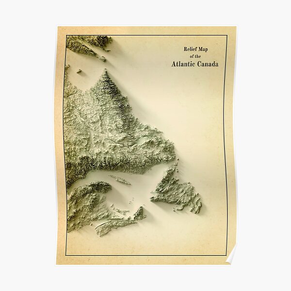 Atlantic Canada Relief Map 3D digitally-rendered Poster