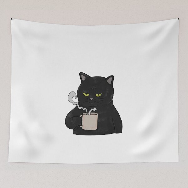 Item preview, Grumpy Black Cat with Coffee Morning Grouch designed and sold by Mesyo.