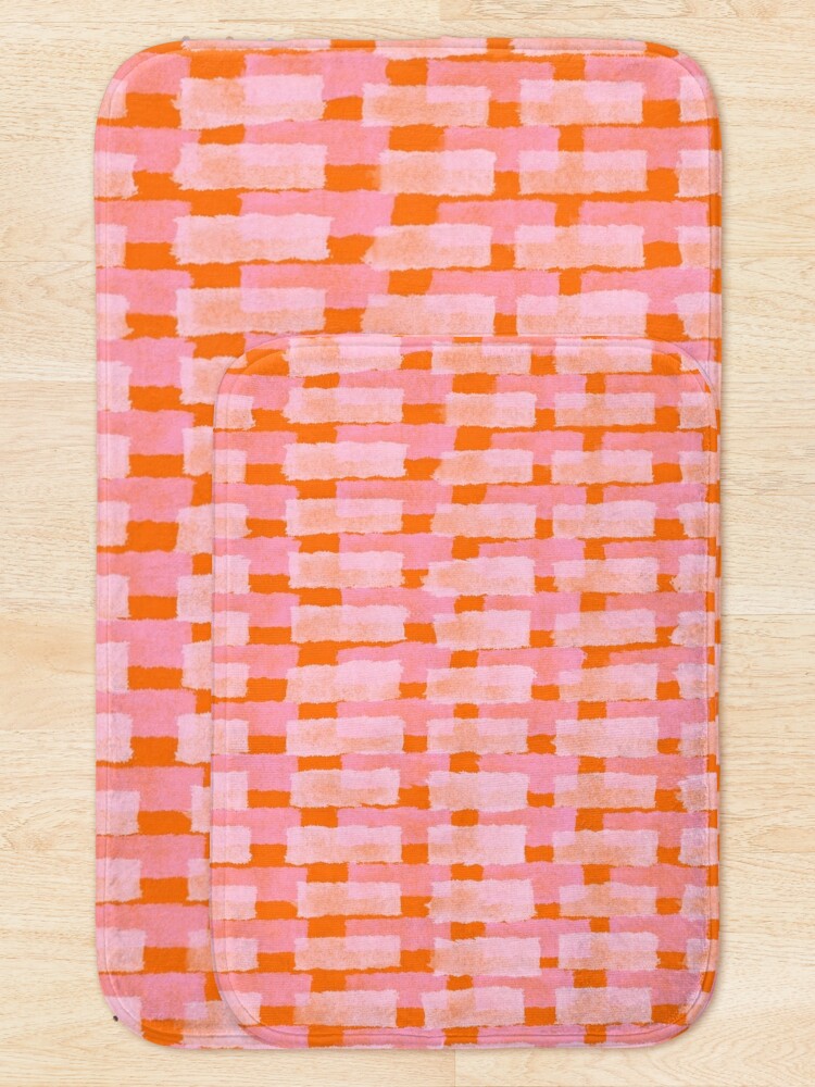 Bath Mat, Pink and Orange, Brush Strokes, Geometric  designed and sold by OneThreeSix