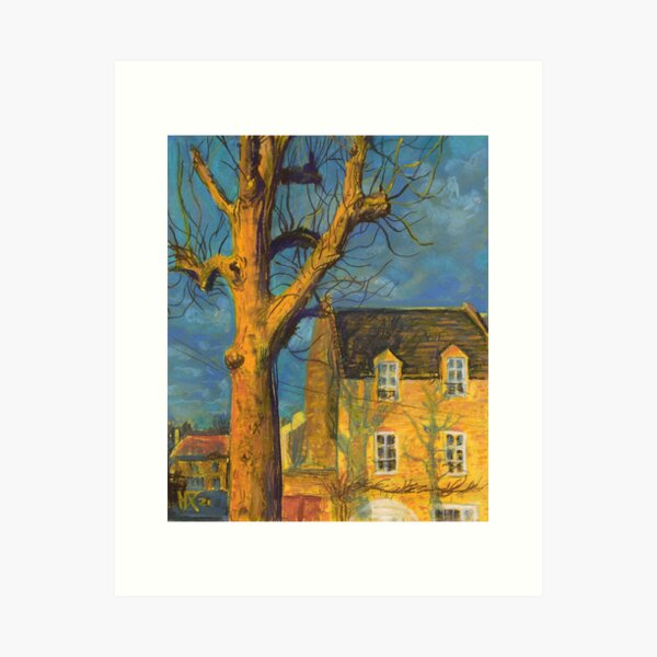 Yellow House Old Tree France Town Landscape Painting Art Print
