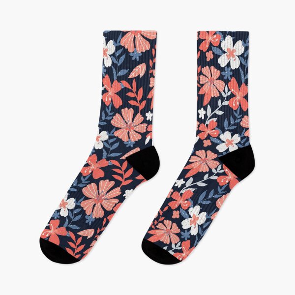 Item preview, Flowers on dark blue in red pink blue pale colors  designed and sold by shushunya13.