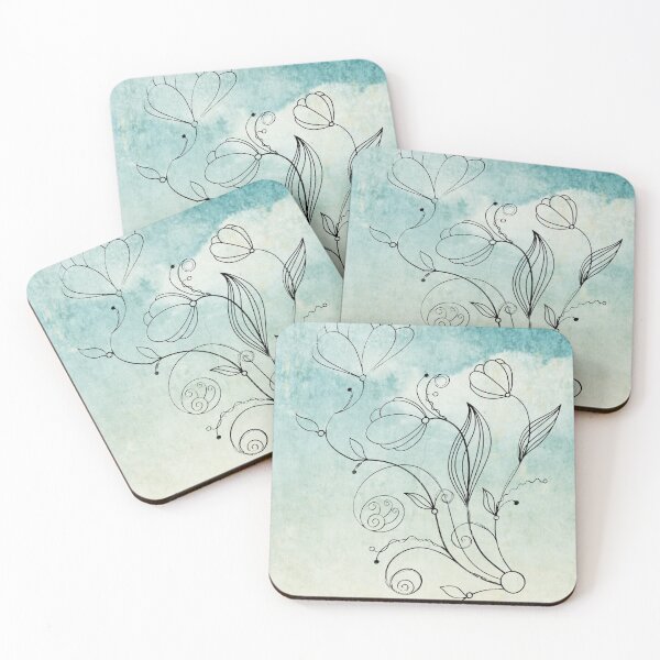 Item preview, Flower Doodle Watercolor Aqua designed and sold by Designs By YL.