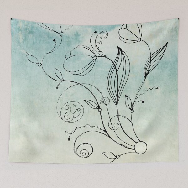Item preview, Flower Doodle Watercolor Aqua designed and sold by Designs By YL.