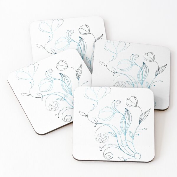 Artikelvorschau, Flower Line Doodle Blue entworfen und verkauft von Designs By YL.