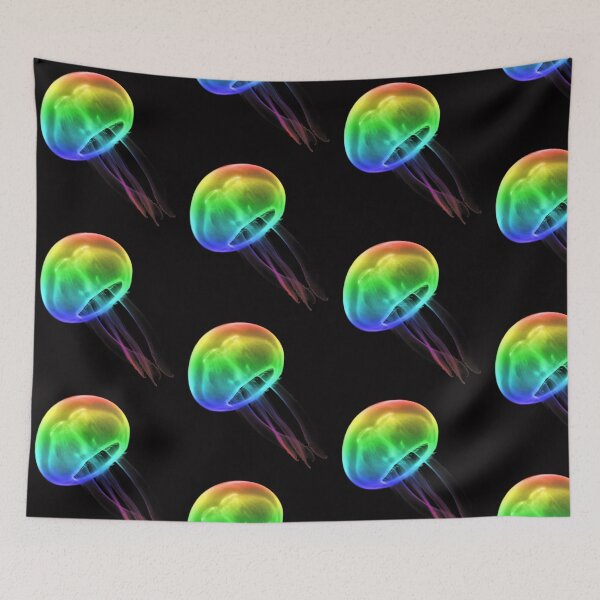 Item preview, Neon jellyfish on black background designed and sold by hoober24.