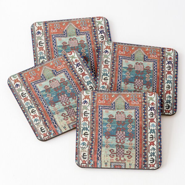 Item preview, Antique Caucasian Kazak Prayer Rug Print designed and sold by Vicky Brago-Mitchell®.