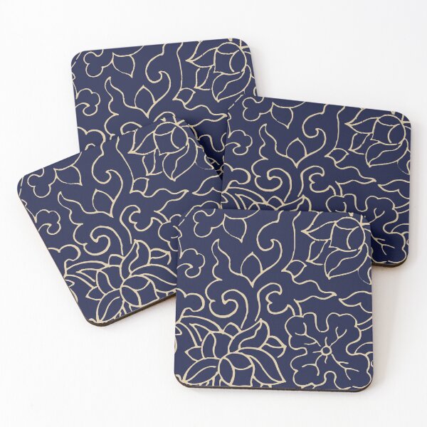 Item preview, NAVY BLUE GOLD FLORAL ART/EY UP designed and sold by wildwhimsical.