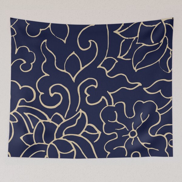 Item preview, NAVY BLUE GOLD FLORAL ART/EY UP designed and sold by wildwhimsical.