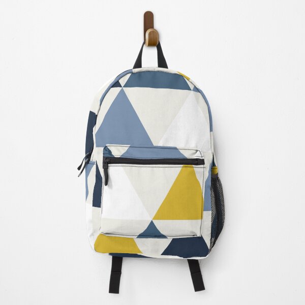 Item preview, Scandinavian Triangle Minimalist Geometric Pattern in Mustard, White and Blue  designed and sold by ArtBIU.
