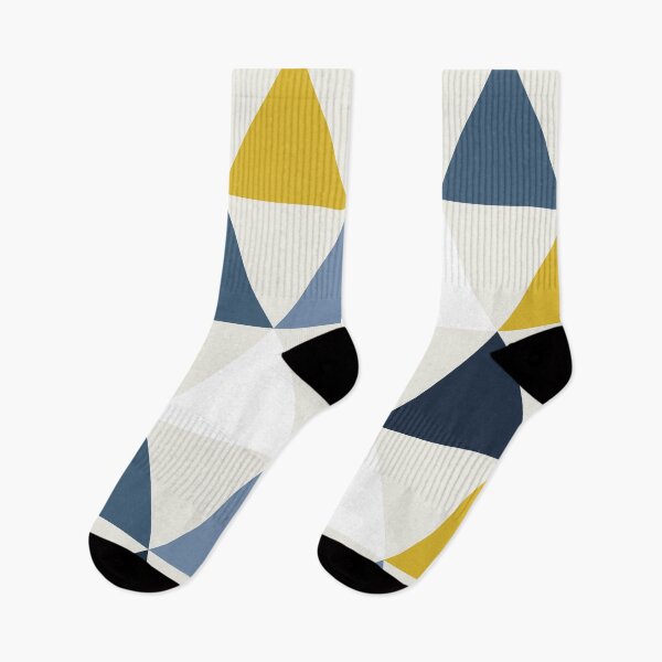 Item preview, Scandinavian Triangle Minimalist Geometric Pattern in Mustard, White and Blue  designed and sold by ArtBIU.