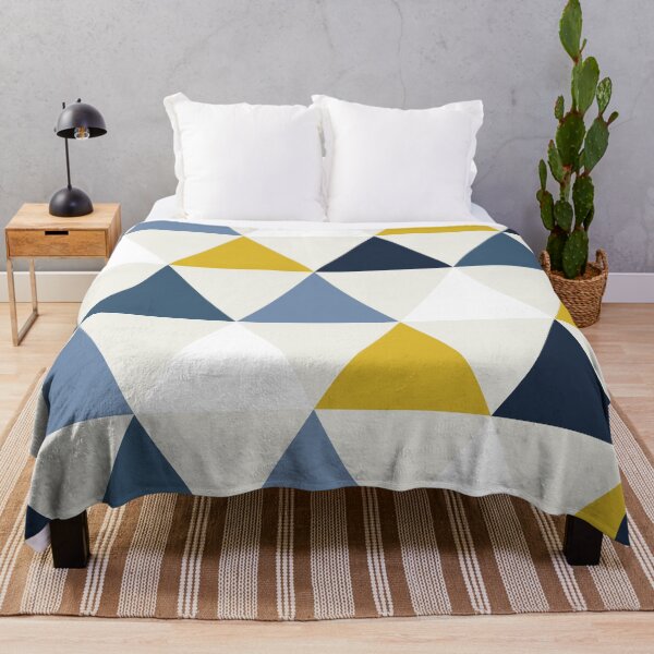 Item preview, Scandinavian Triangle Minimalist Geometric Pattern in Mustard, White and Blue designed and sold by ArtBIU.